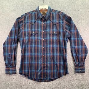 Wrangler Retro Pearl Snap Shirt Men's Large Multicolor Plaid Western Button-Up